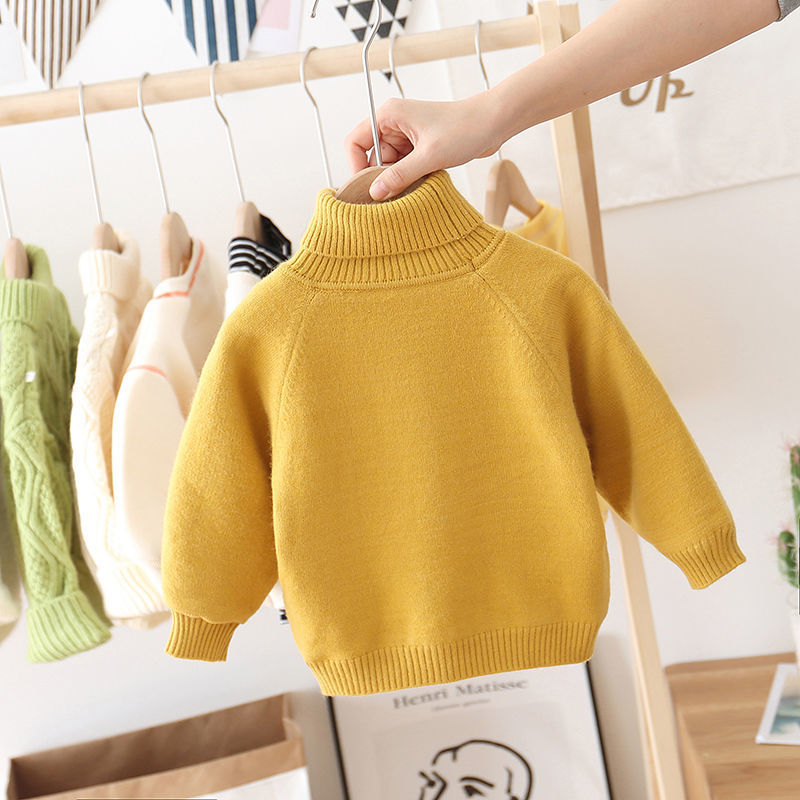 Warm Lined High Collar Knit Pullover for Kids