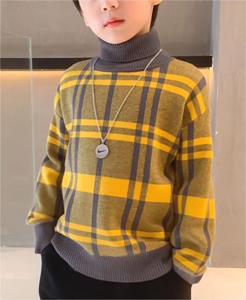 Warm Plaid Knit Pullover for Boys