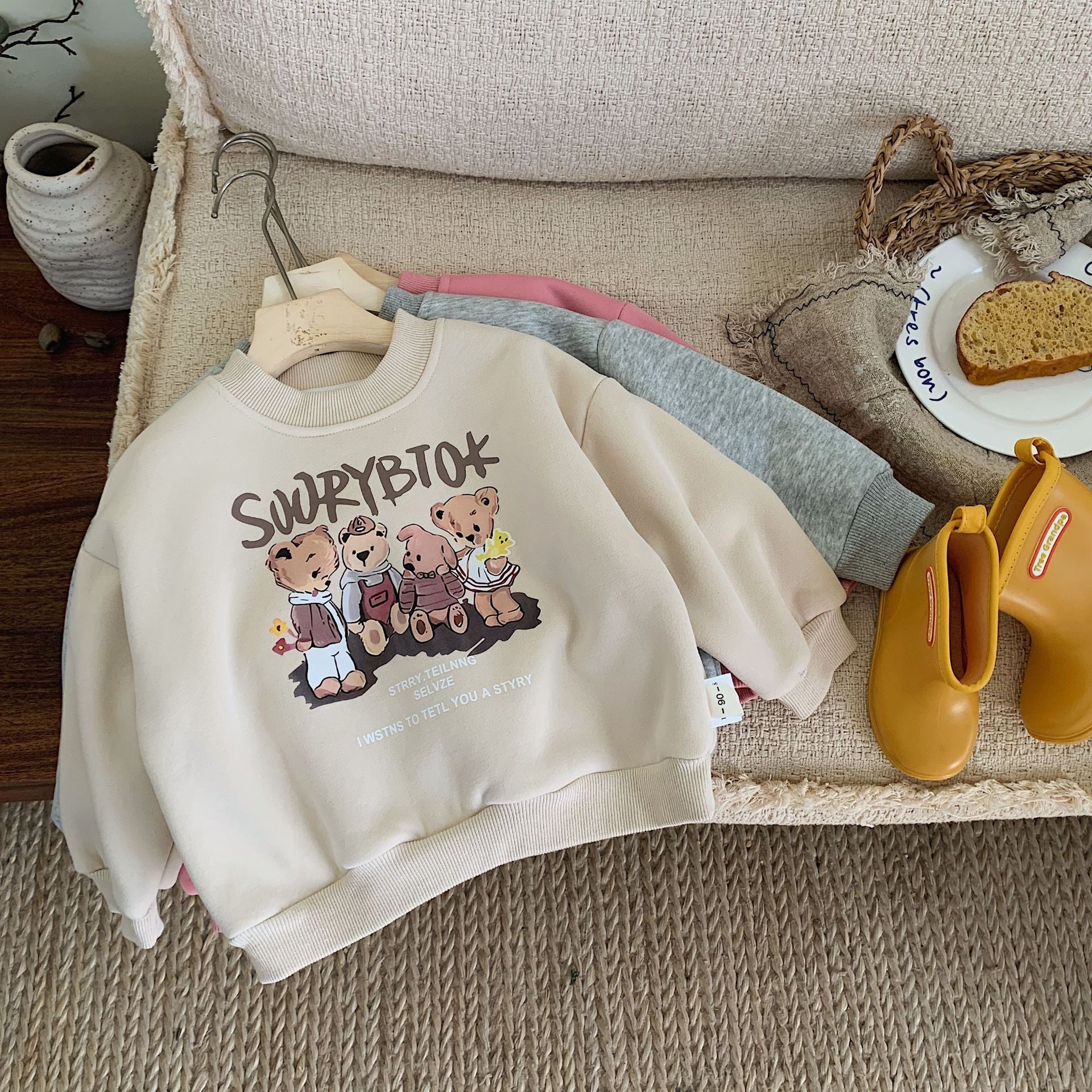 Cute Cartoon Bear Fleece Sweatshirt for Kids