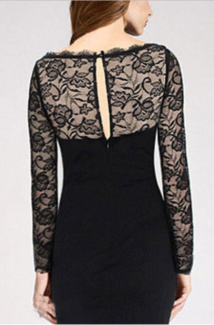 Women Slimming Boat Neck Long Sleeve Pencil Dress