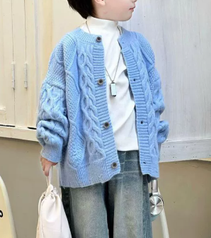 Boys Solid Color Knit Cardigan Sweater