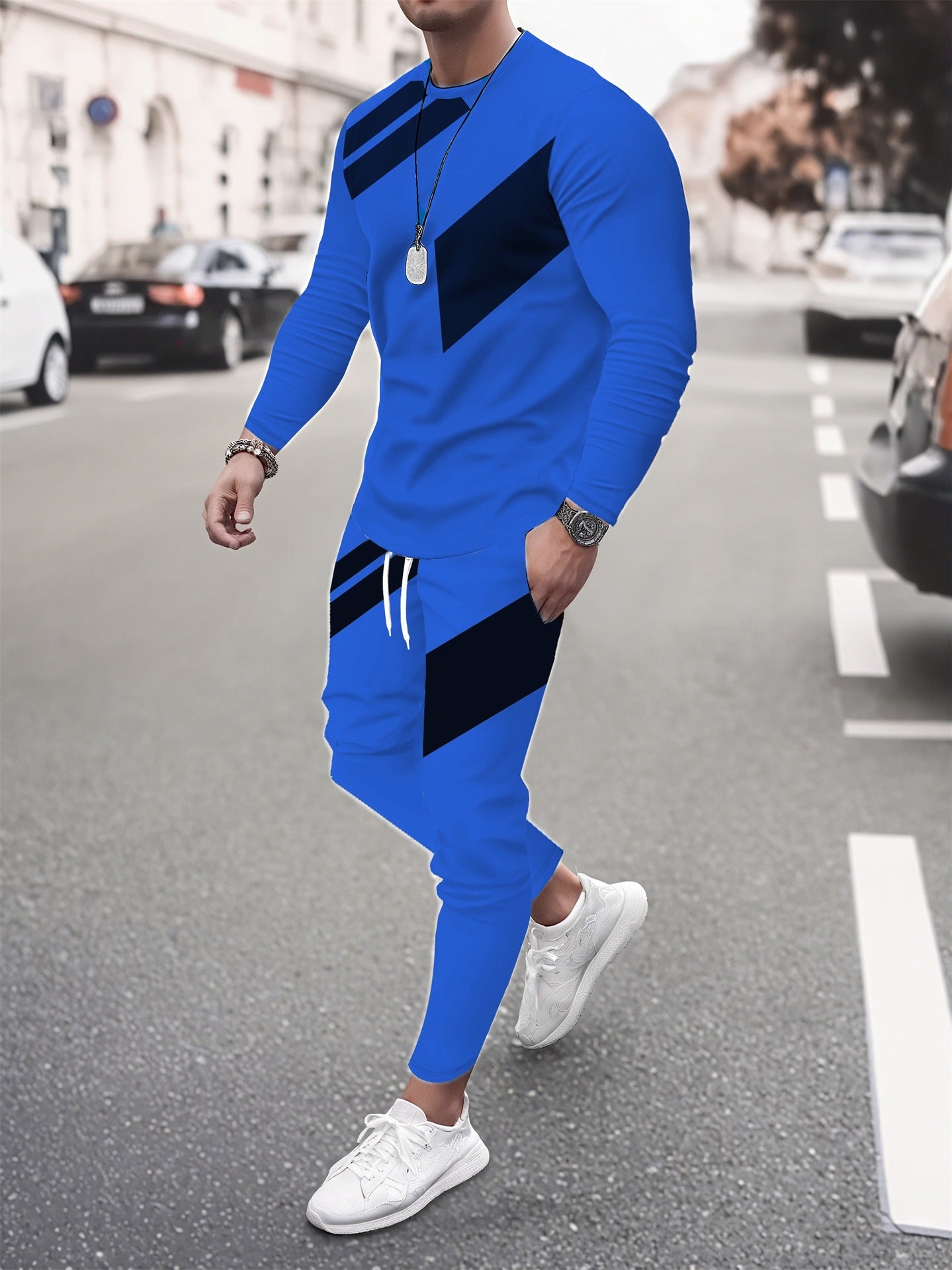 Men Digital Print Long Sleeve Two Piece Set