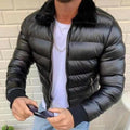 Men’s Black Faux Leather Jacket with Fur Collar