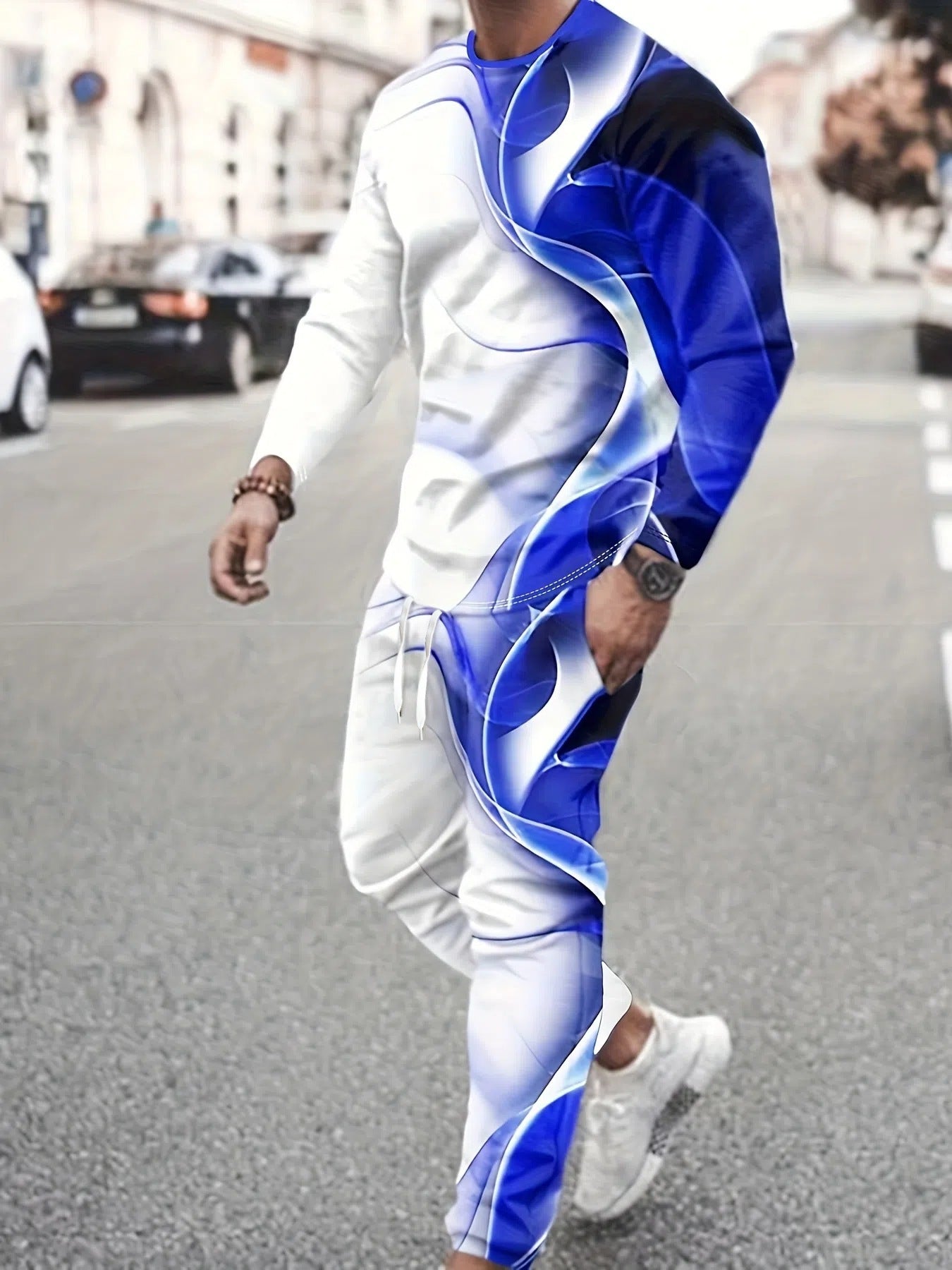 Gradient Print Casual Crew Neck Jogger Set
