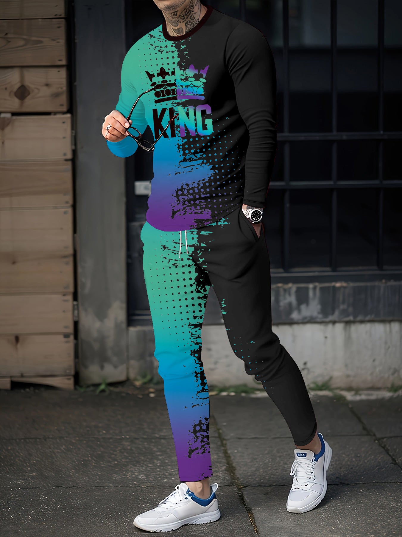 Digital Print Long Sleeve & Long Pants Two-Piece Set