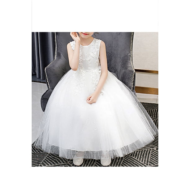 Kids Girls Pretty Lace Pattern Sleeveless Styled Easy Round Neck Flared Princess Dress