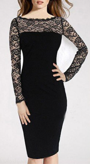 Women Slimming Boat Neck Long Sleeve Pencil Dress