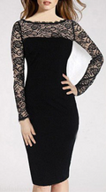 Women Slimming Boat Neck Long Sleeve Pencil Dress
