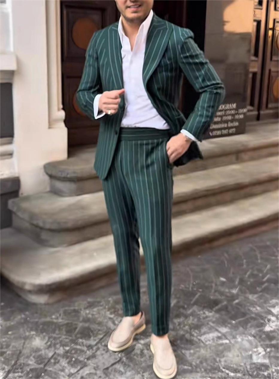 British Style Striped Double-Breasted Three-Piece Suit Set for Men