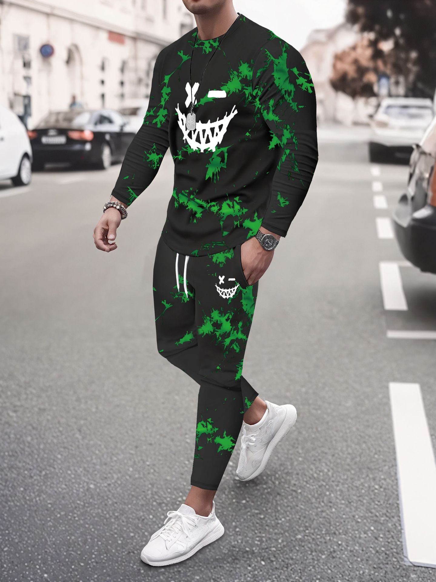 Digital Print Long Sleeve & Pants Two-Piece Set
