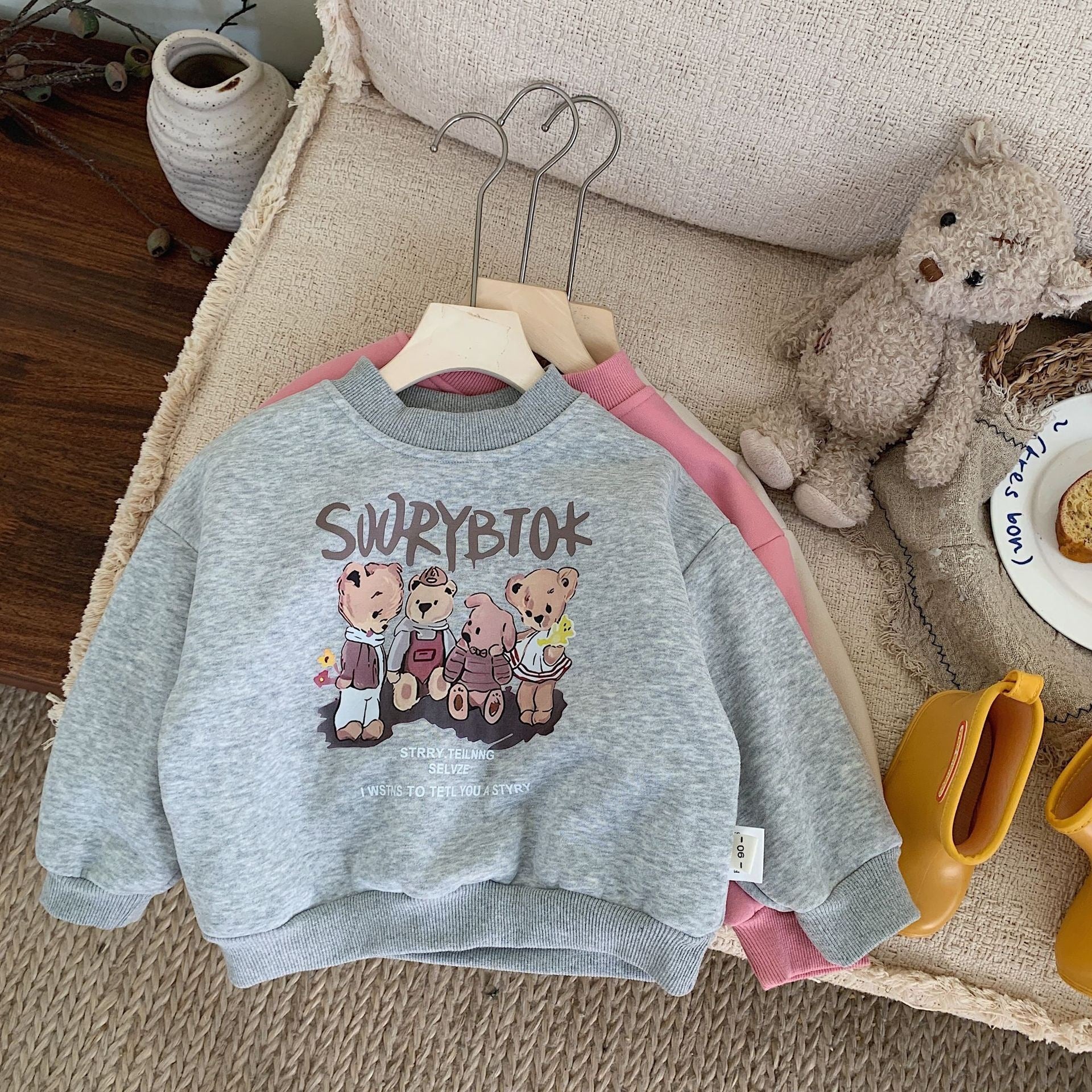 Cute Cartoon Bear Fleece Sweatshirt for Kids