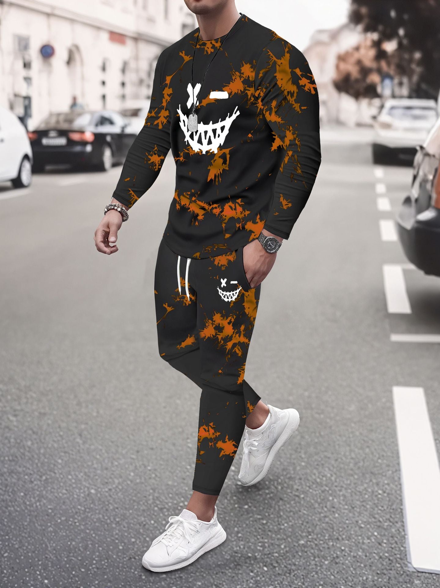 Digital Print Long Sleeve & Pants Two-Piece Set
