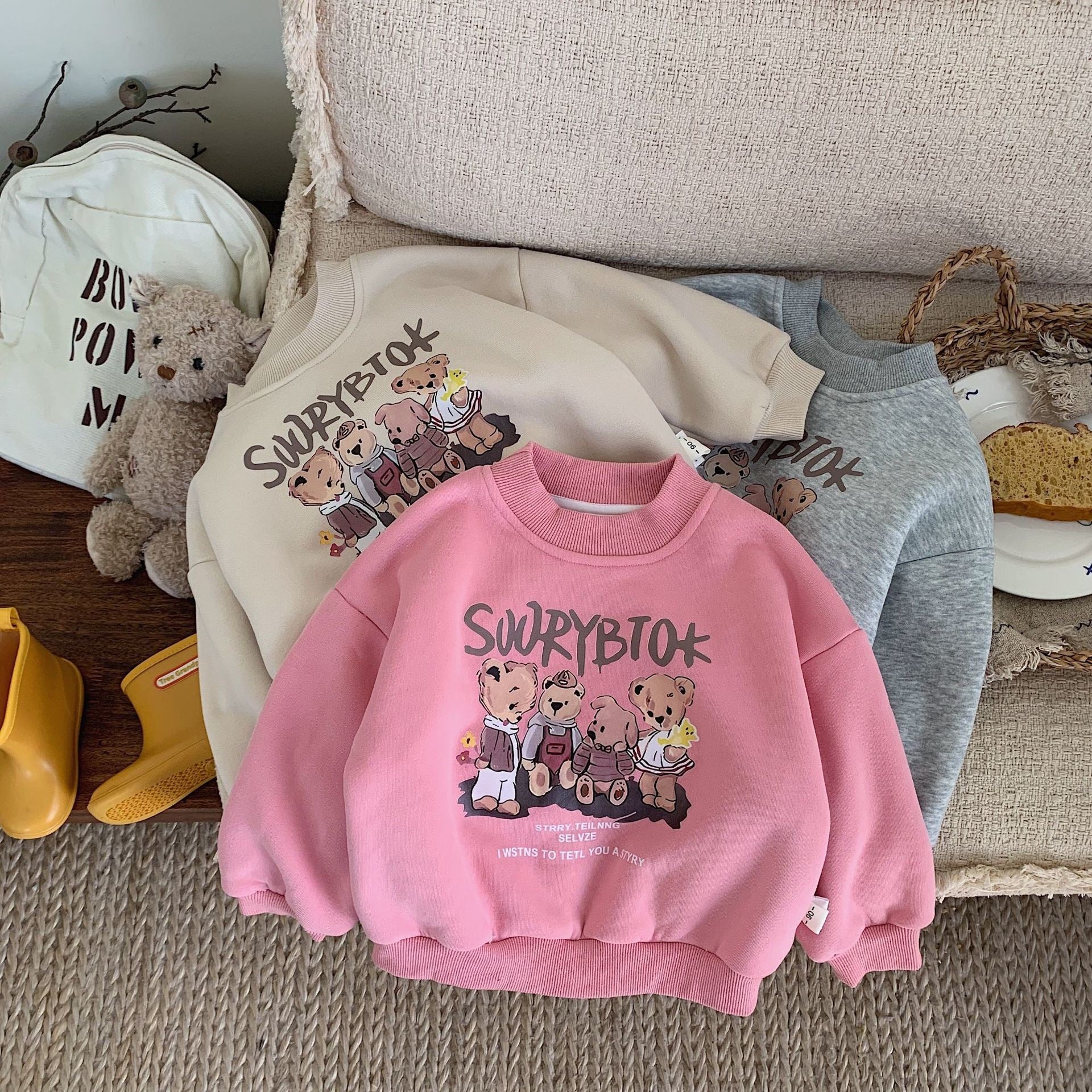 Cute Cartoon Bear Fleece Sweatshirt for Kids
