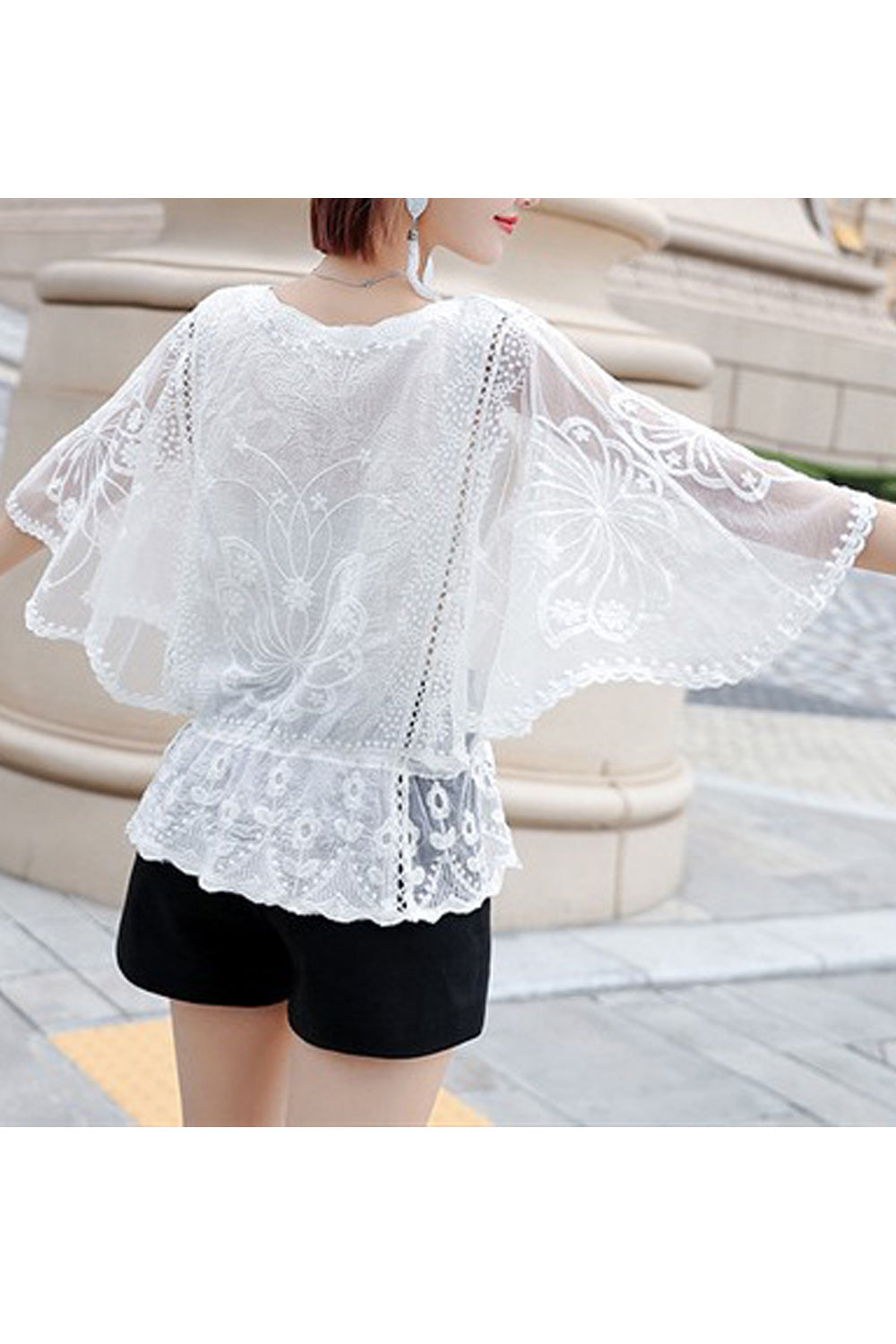 Women Pretty Solid Colored Flying Sleeve Beach Cover-Up