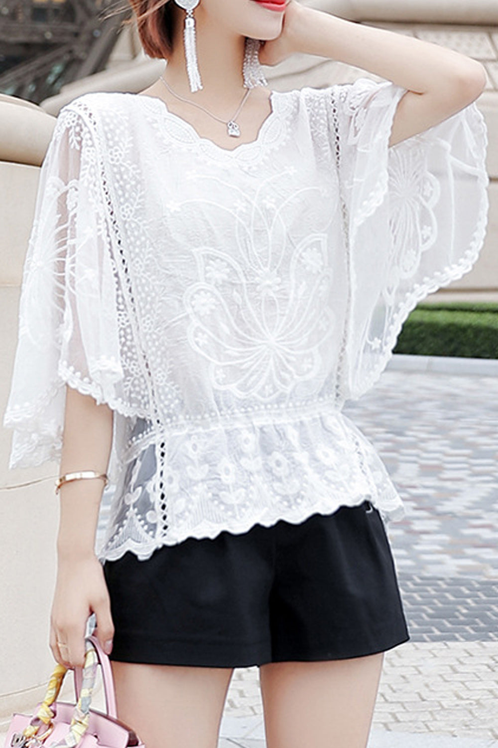 Women Pretty Solid Colored Flying Sleeve Beach Cover-Up