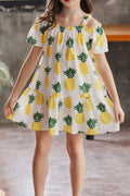 Kids Girls Pineapple Printed Strap Neck Short Sleeve One Piece Outfit