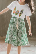Kids Girls Leaf Printed Pant Short Sleeve T-shirt Outfit Set