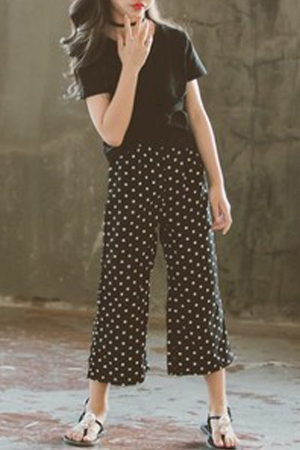 Kids Girls Polka Dotted Pant Short Sleeve Outfit Set
