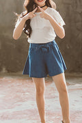 Kids Girls Round Neck Denim Skirt Soft Stylish Outfit Set