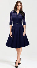 Women Slim Waist Pleated Skirt Lace Up Dress