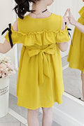 Kids Girls Solid Color Off Shoulder Pretty Dress
