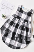 Kids Girls Back Long Length Plaid Pattern Dress
