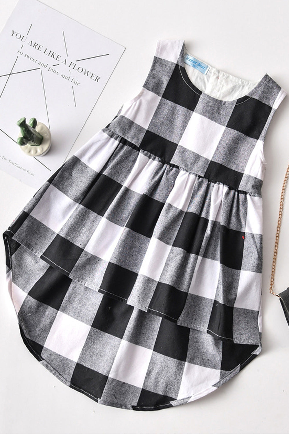 Kids Girls Back Long Length Plaid Pattern Dress