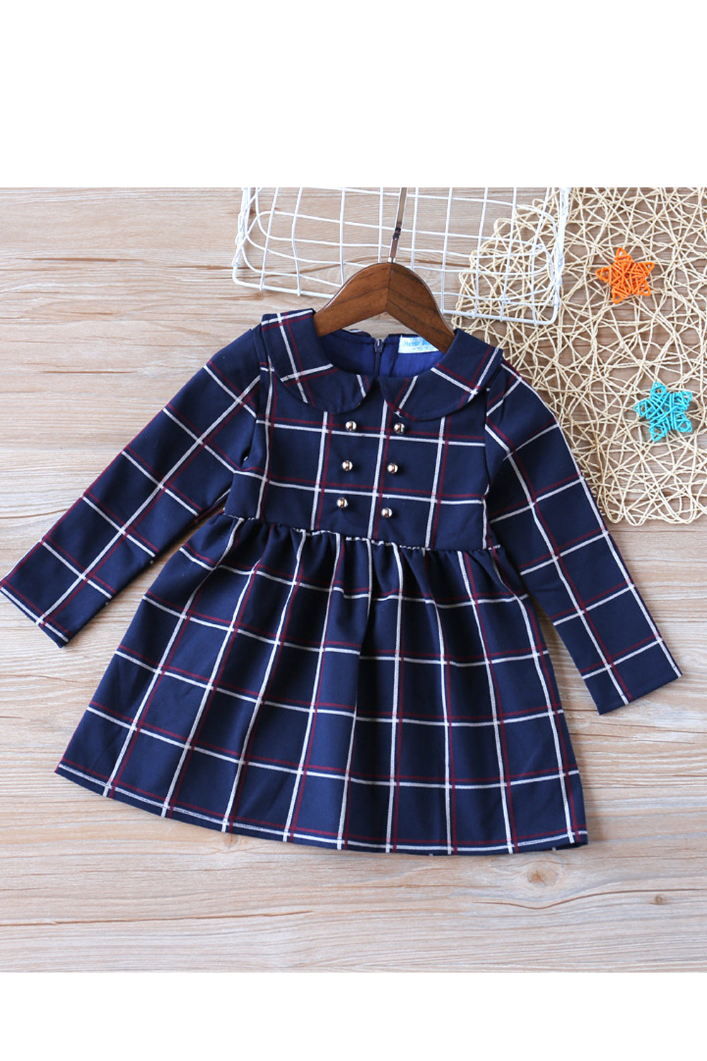 Kids Girls Peterpan Neck Plaid Pattern Pretty Dress