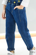 Kids Girls Side Pockets Solid Colored Elegant Jeans