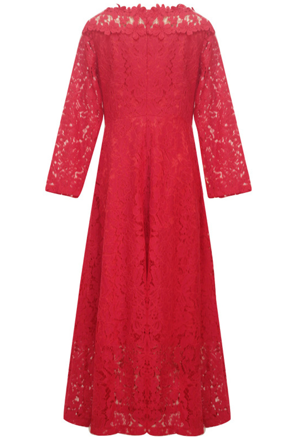 Women Charming Off Shoulder Floral Lace Pattern Red Color Dress
