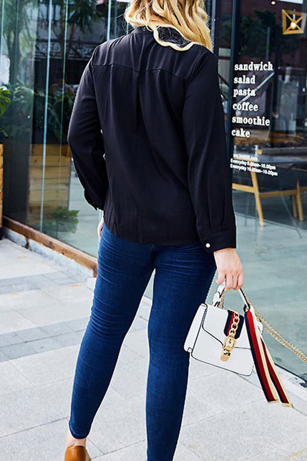 Women Plus BV-Neck Long Sleeve Loose Fit Fashion Shirt