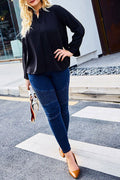 Women Plus BV-Neck Long Sleeve Loose Fit Fashion Shirt