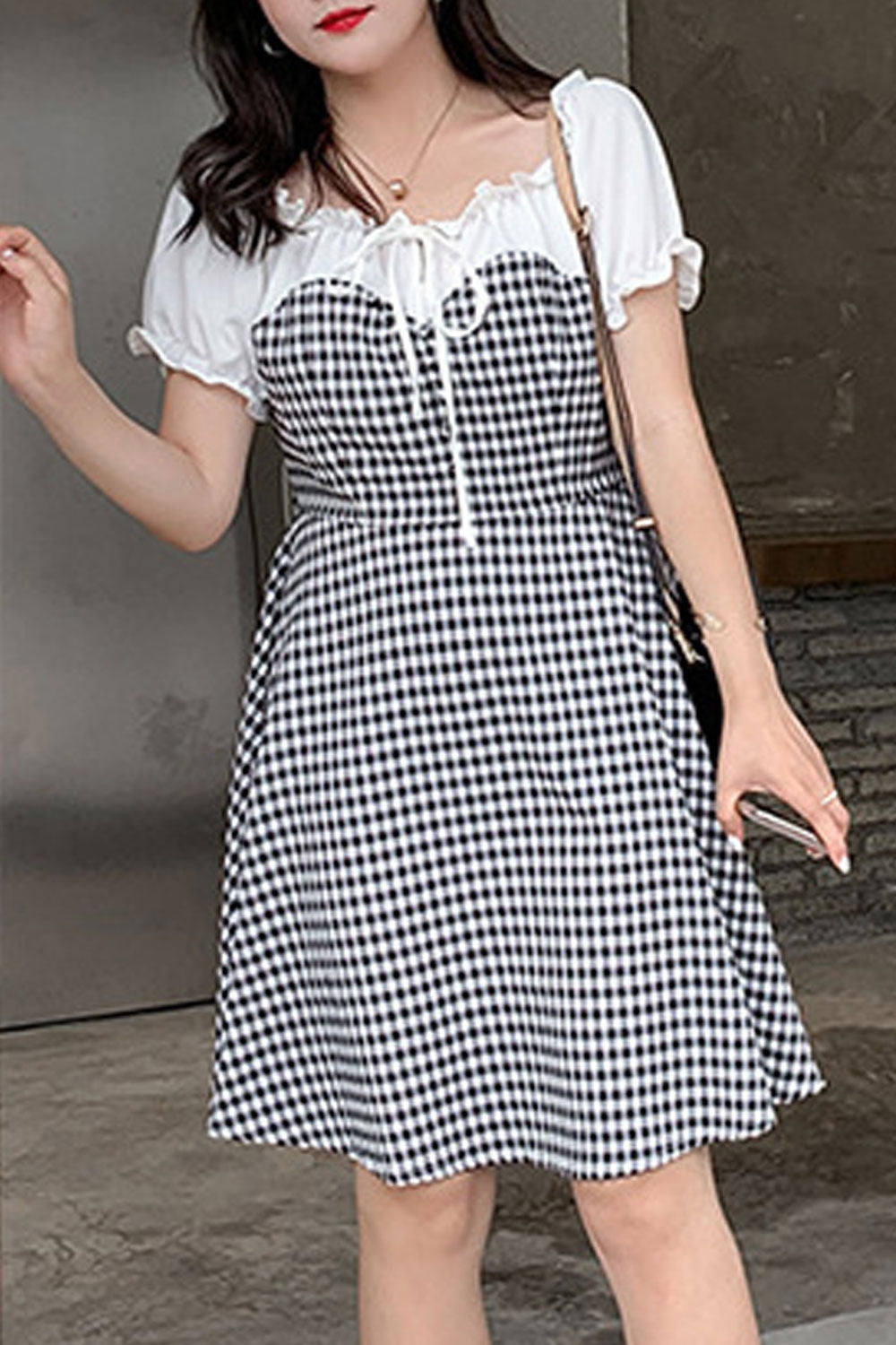 Women Plus Casual Elasticated Neck Plaid Summer Dress