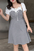 Women Plus Casual Elasticated Neck Plaid Summer Dress