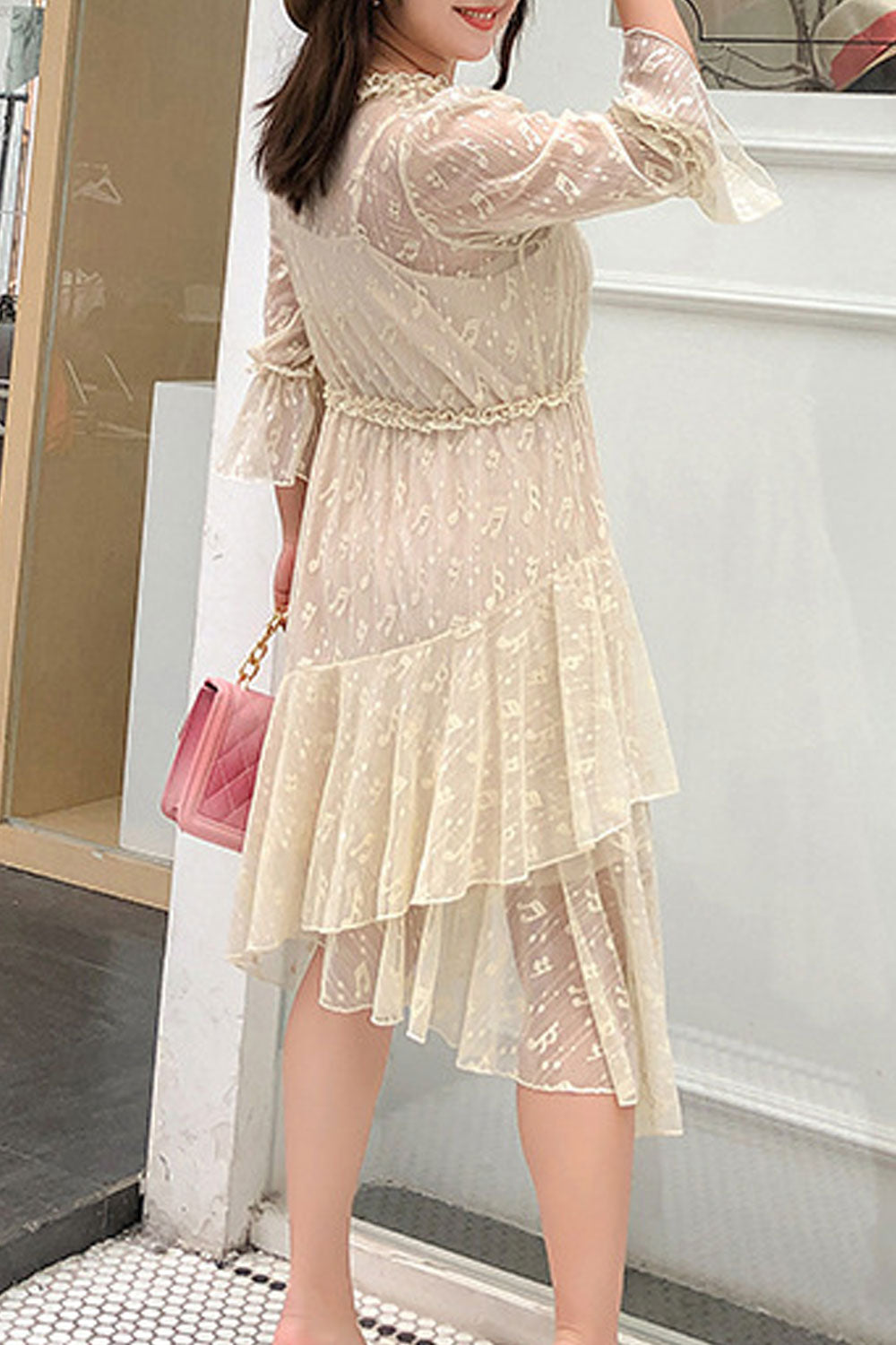 Women Plus See Through Neck Lace Up Irregular Dress