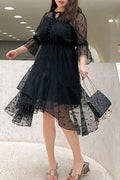 Women Plus See Through Neck Lace Up Irregular Dress