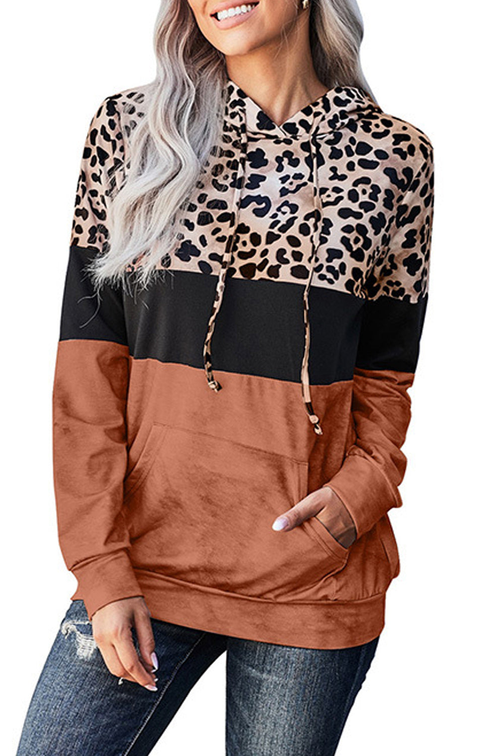 Women Leopard Printed Long Sleeve Breathable Warm Hoodie