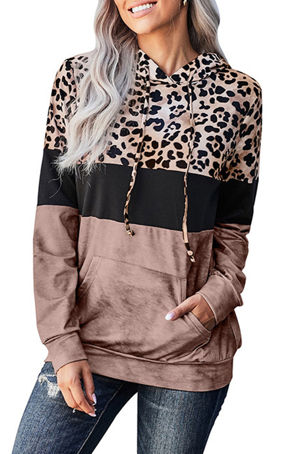 Women Leopard Printed Long Sleeve Breathable Warm Hoodie
