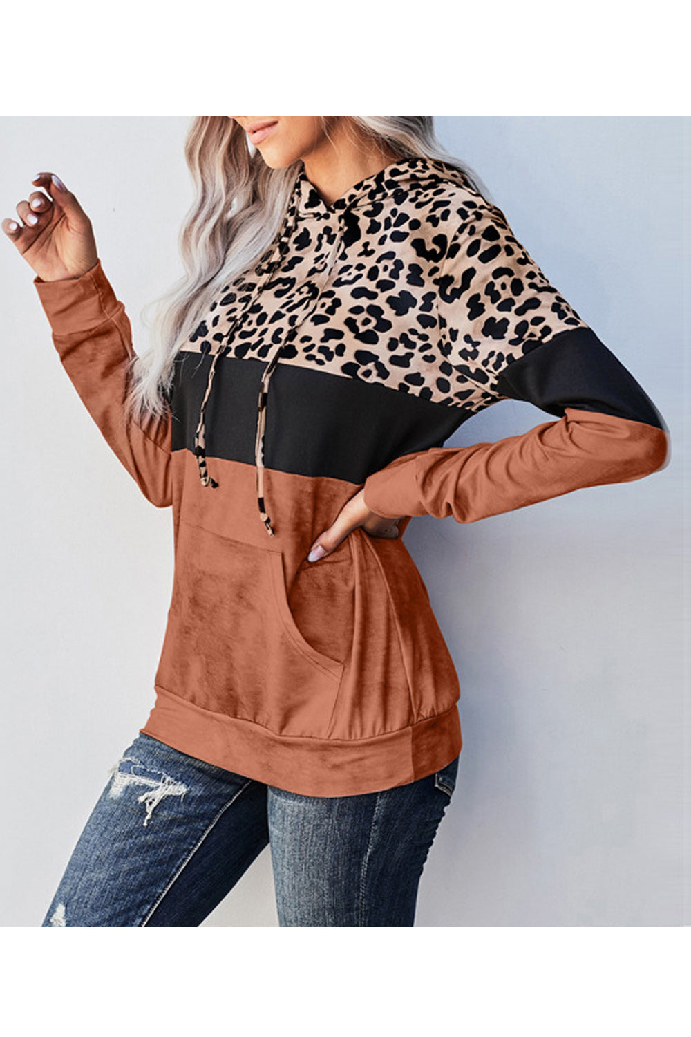 Women Leopard Printed Long Sleeve Breathable Warm Hoodie