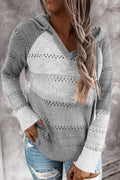 Women Knitted Style Stripe Pattern Warm Long Sleeve Soft Hoodie