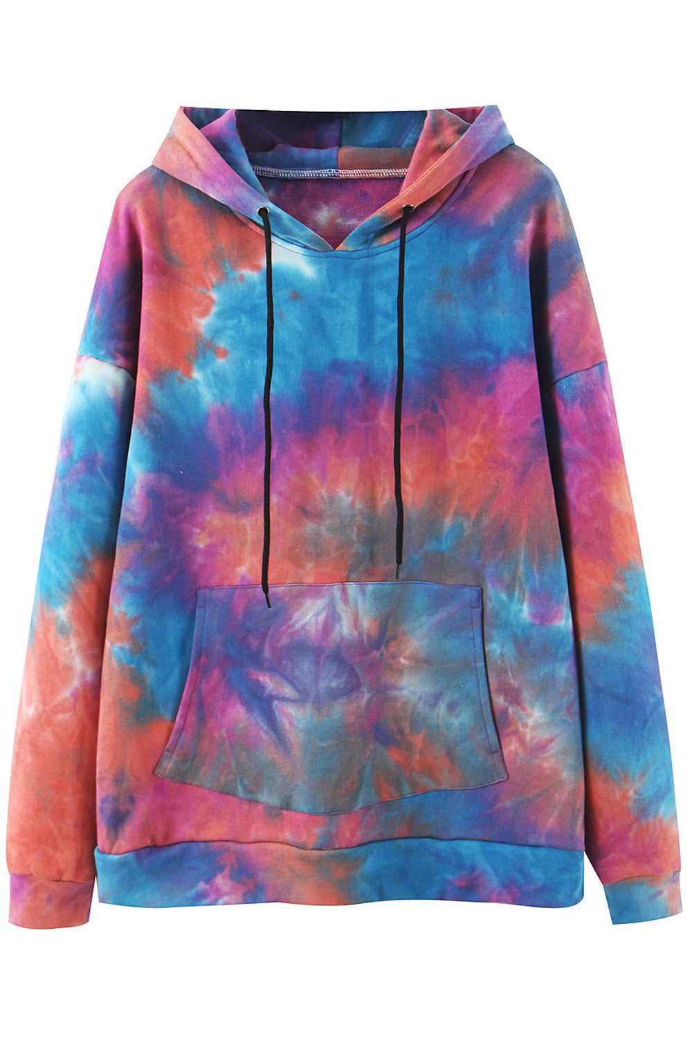 Women Fashion Tie Dye Print Adjustable Hat Long Sleeve Hoodie