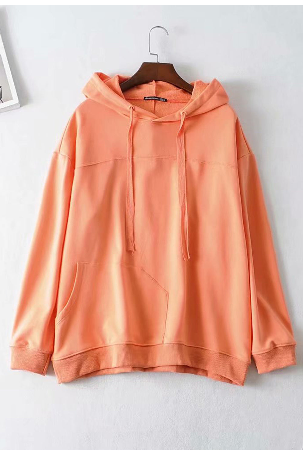 Women Solid Tone Attached Hood Long Sleeve Casual Hoodie