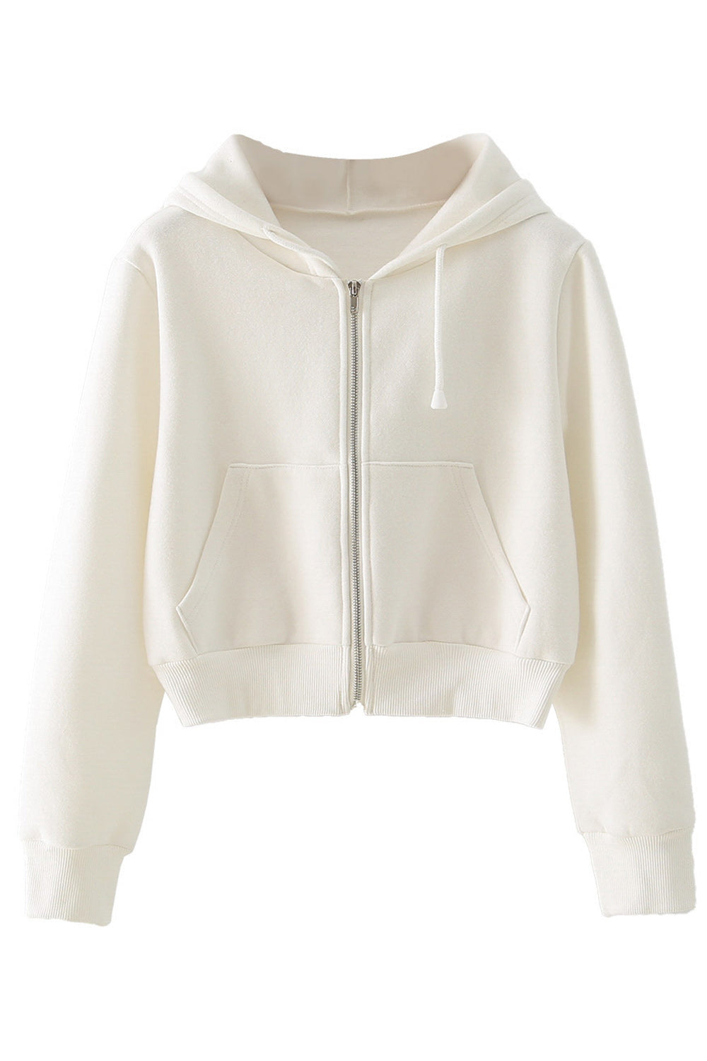 Women Front Zip Adjustable Hat Solid Color Warm Hoodie
