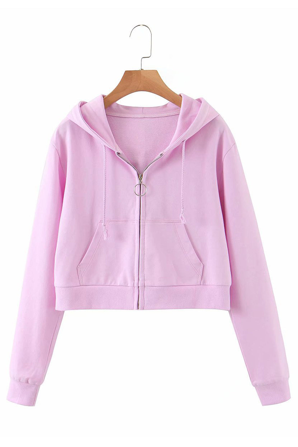 Women Hat Neck Full Zipper Solid Colored Warm Hoodie
