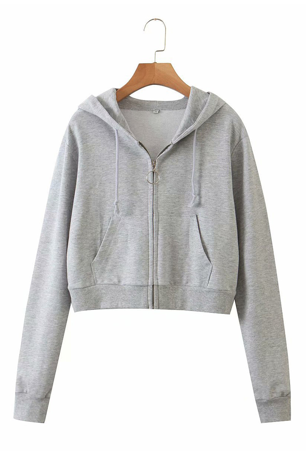 Women Hat Neck Full Zipper Solid Colored Warm Hoodie
