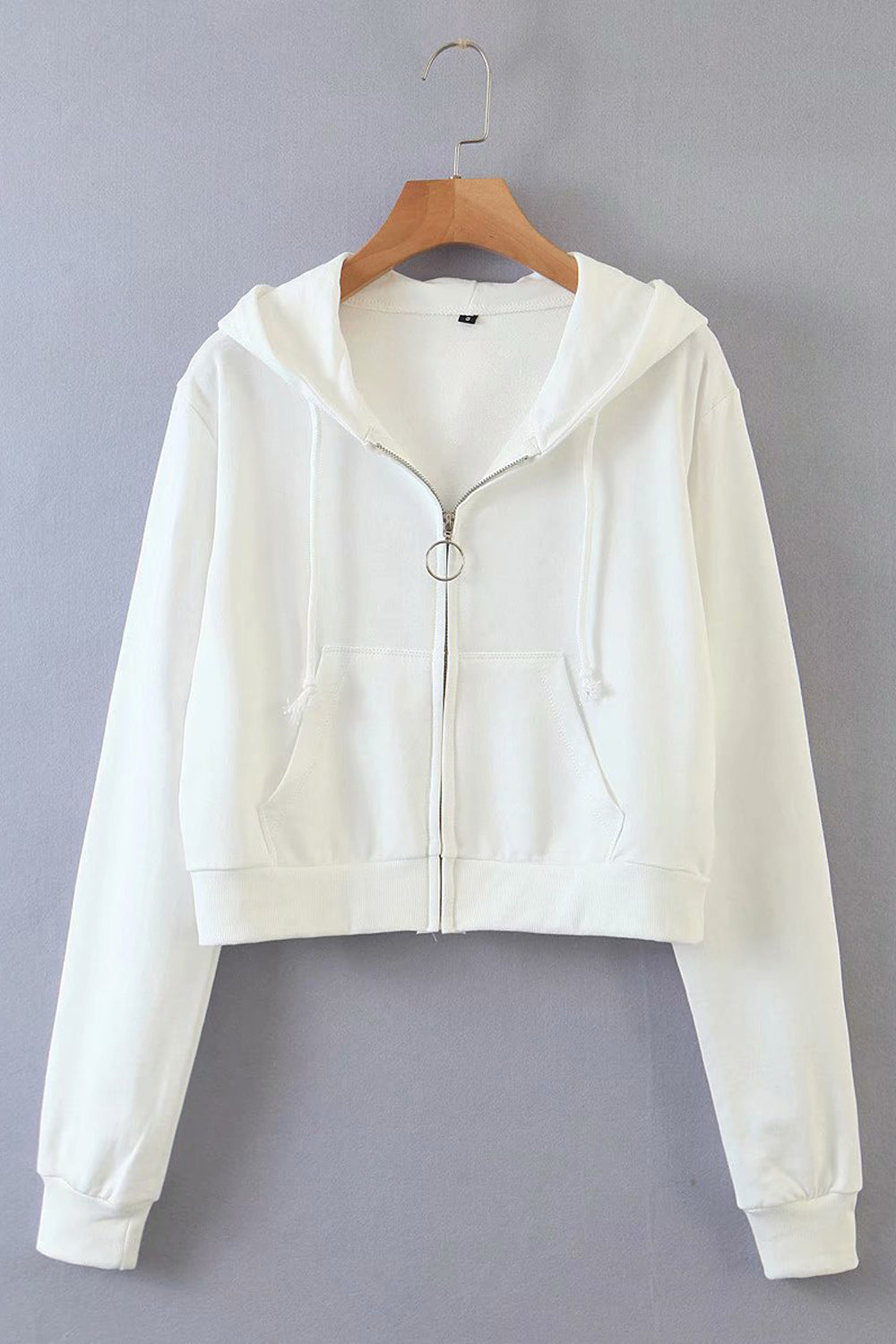 Women Hat Neck Full Zipper Solid Colored Warm Hoodie