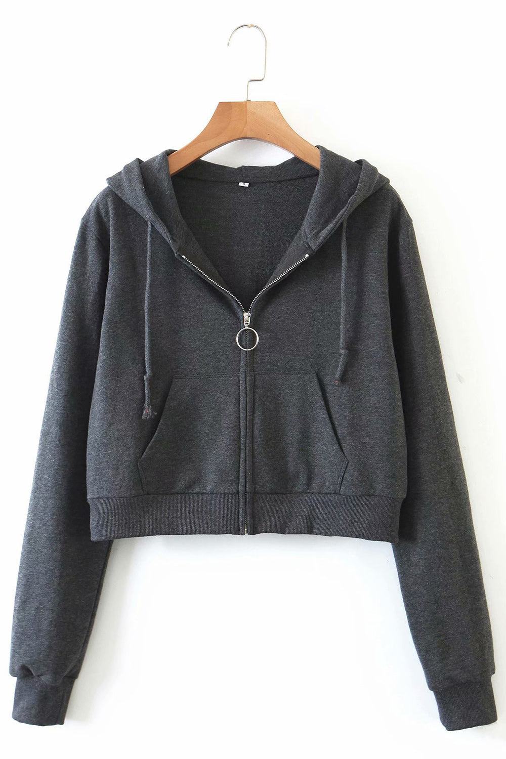 Women Hat Neck Full Zipper Solid Colored Warm Hoodie