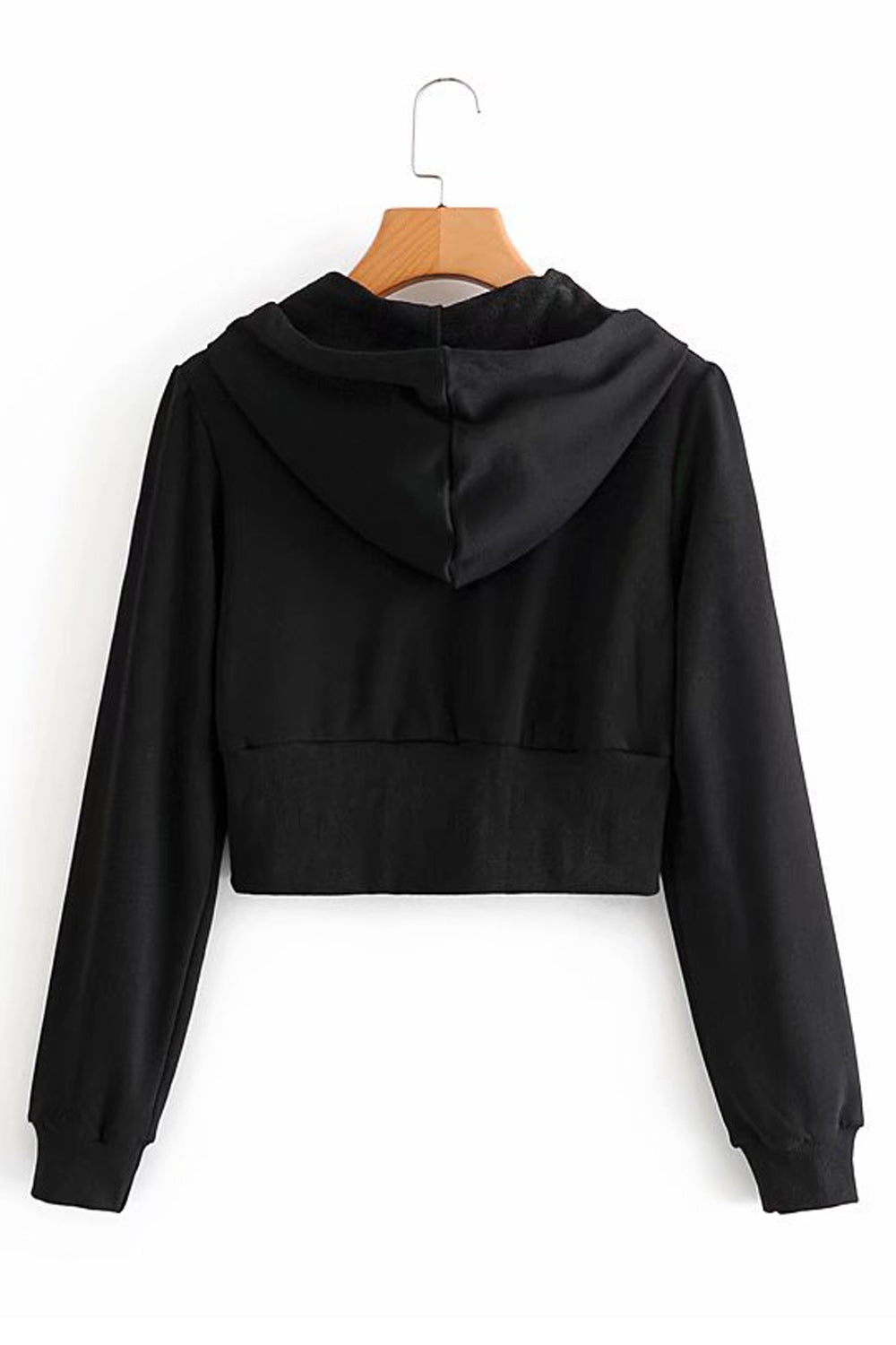 Women Zipper Closure Elegant Solid Colored Ribbed Cuff Long Sleeve Hoodie