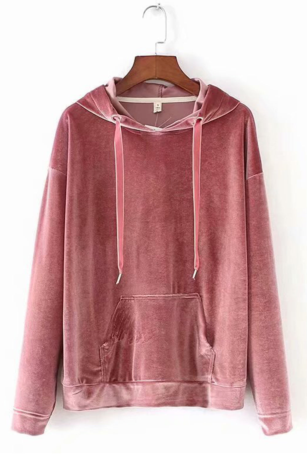 Women Ribbed Hem Comfortable Long Sleeve Kangaroo Pocket Hoodie