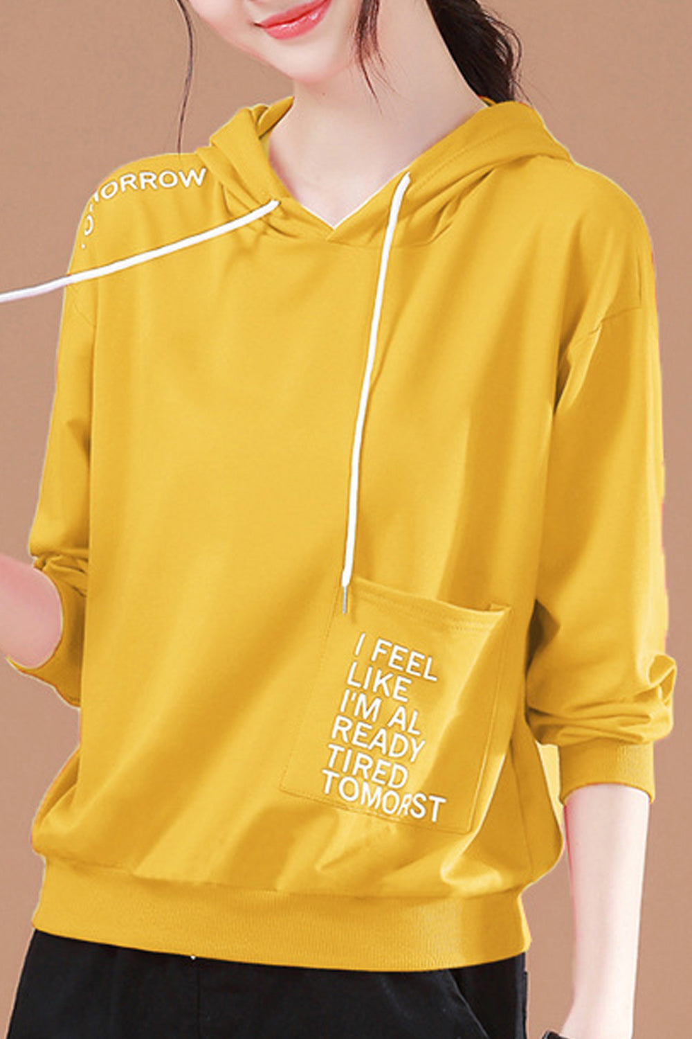 Women Long Sleeve Elegant Solid Colored Loose Styled Hoodie
